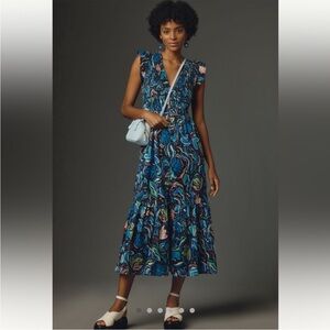 Anthropologie Blue Multicolor Midi Dress